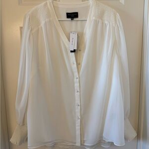 NWT Premise Cream White V-Neck Button Down Blouse